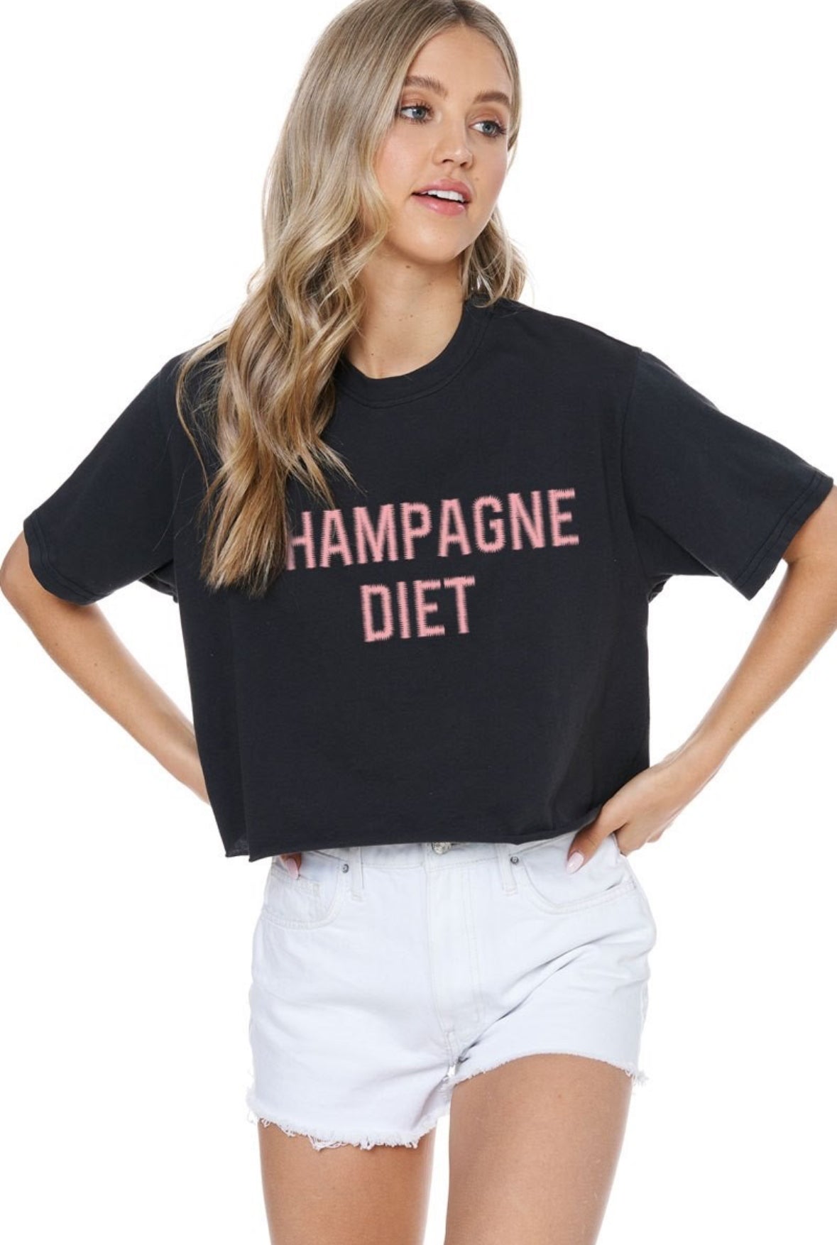 CHAMPAGNE DIET GRAPHIC CROP BLACK