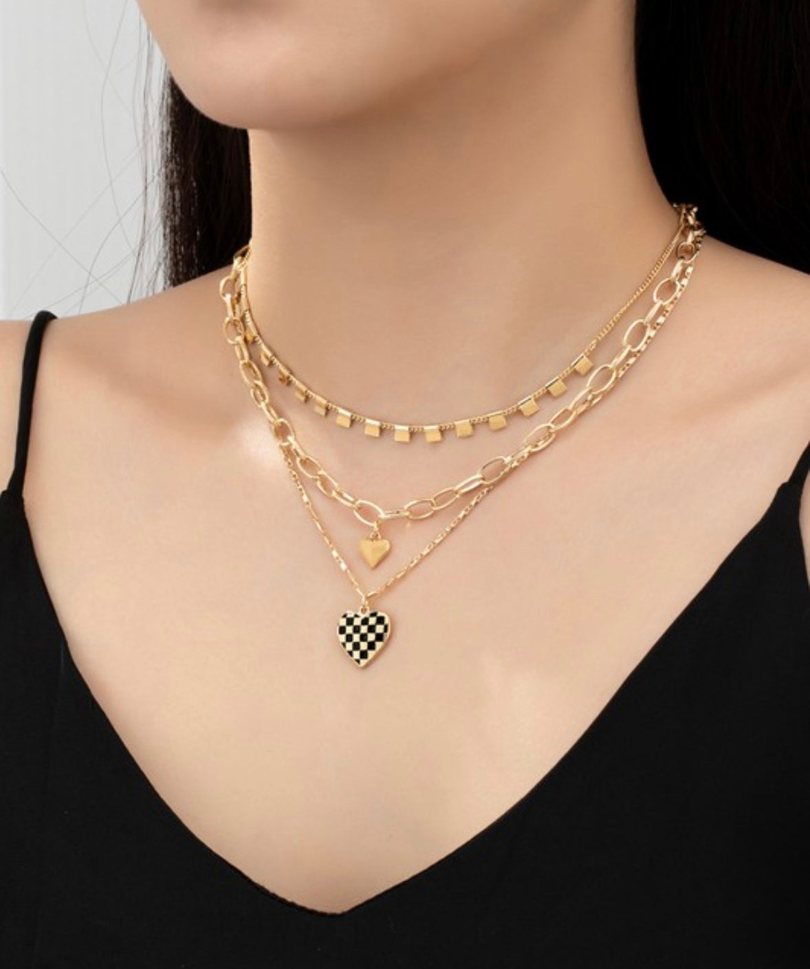 CHECKERED HEART NECKLACE SET